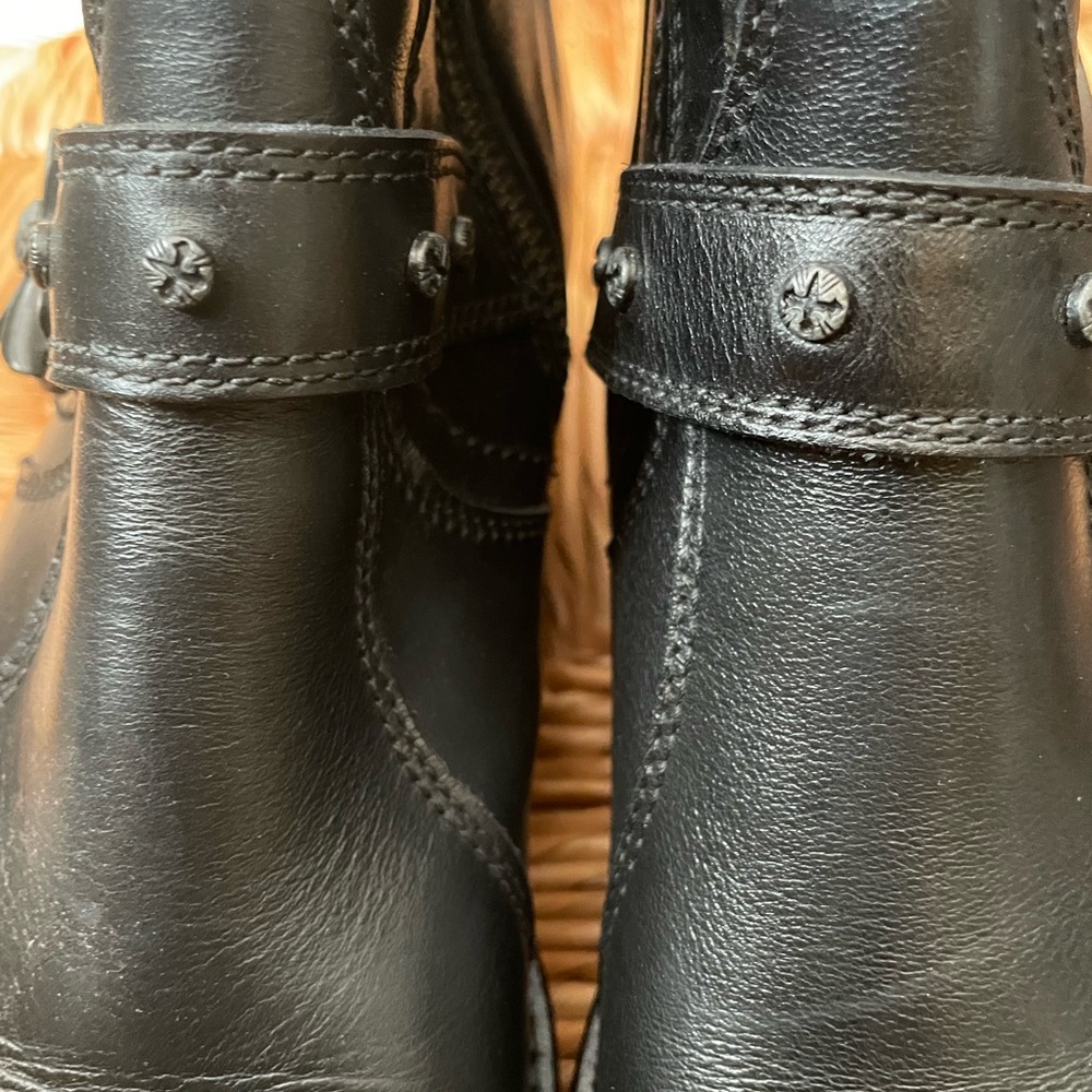 MARK NASON Black Leather Biker Ankle Boots Embossed Cross Studded Skulls 8 NEW! - Picture 11 of 16